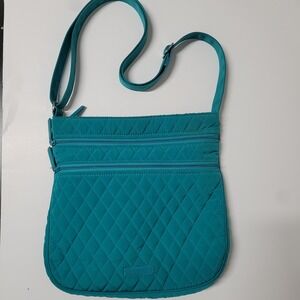 Vera Bradley Triple Zip Hipster Teal Quilted Microfiber Crossbody Bag Polka Dot
